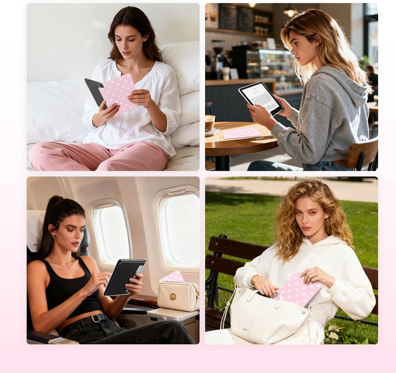 حافظة مغناطيسية قابلة للفك من لجهاز Kindle Paperwhite مقاس 7 بوصة، الجيل الثاني عشر 2024 وKindle Colorsoft Signature Edition، غلاف خارجي رقيق من البولي يوريثان (PU) مع وظيفة تشغيل/إيقاف التلقائي، لون وردي مع نقاط بيضاء - Image 5