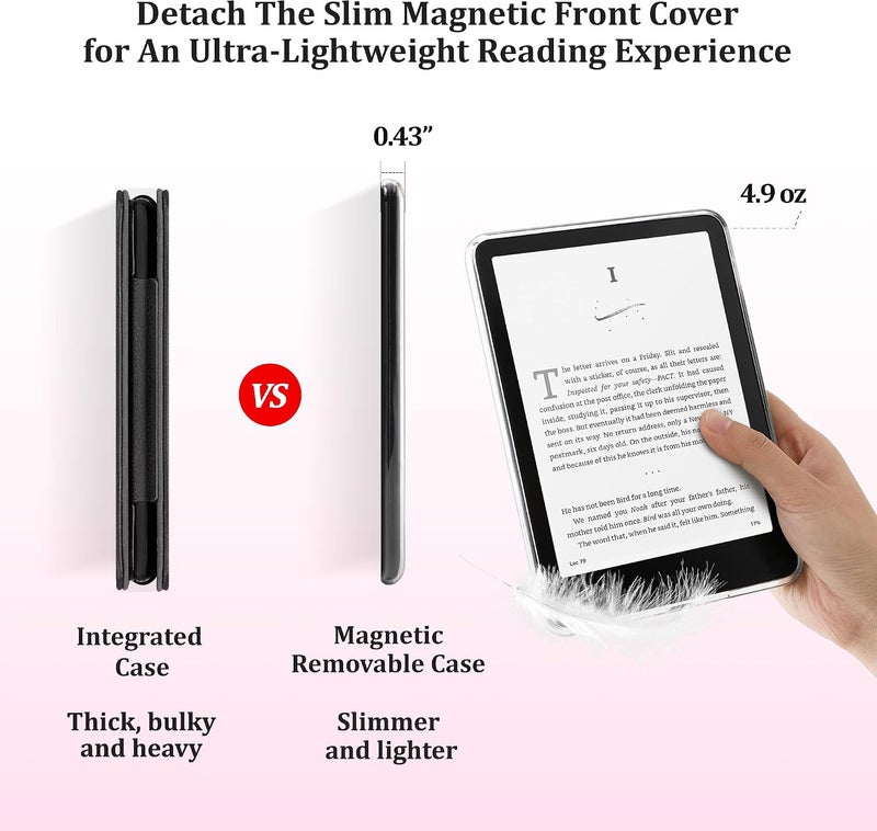 حافظة مغناطيسية قابلة للفك من لجهاز Kindle Paperwhite مقاس 7 بوصة، الجيل الثاني عشر 2024 وKindle Colorsoft Signature Edition، غلاف خارجي رقيق من البولي يوريثان (PU) مع وظيفة تشغيل/إيقاف التلقائي، لون وردي مع نقاط بيضاء - Image 4