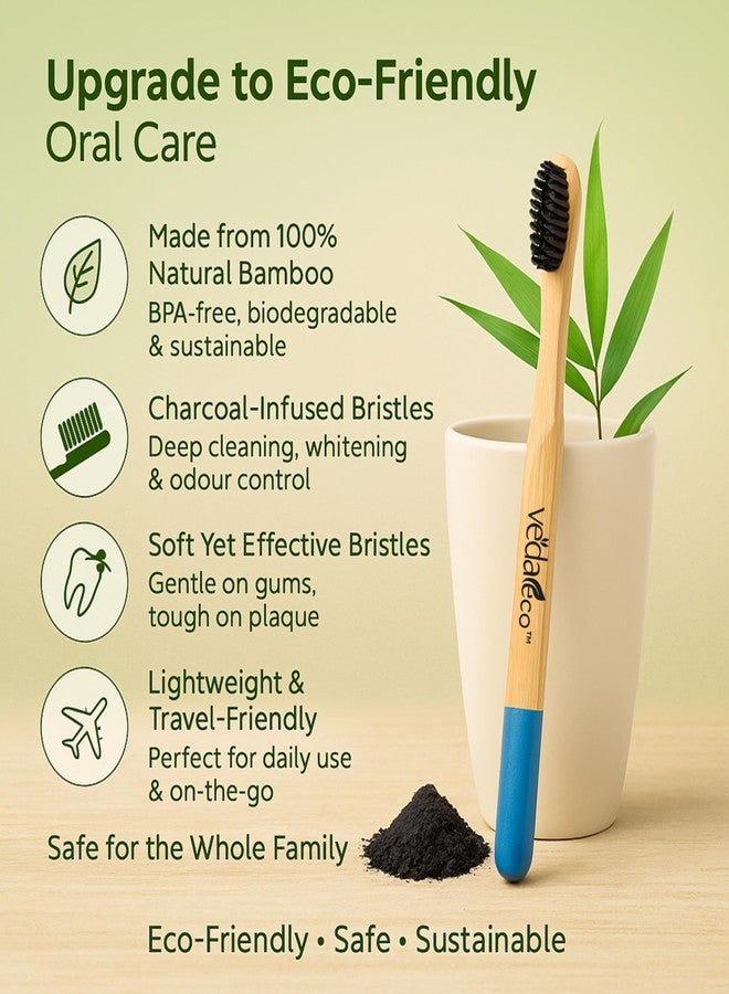 VEDAeco Biodegradable Bamboo Toothbrush - Family Pack | Natural Wooden Toothbrush with Soft BPA-Free Bristles | Eco-Friendly, Organic, Zero Waste Oral Care for Adults & Kids (Pack of 4) - Image 3
