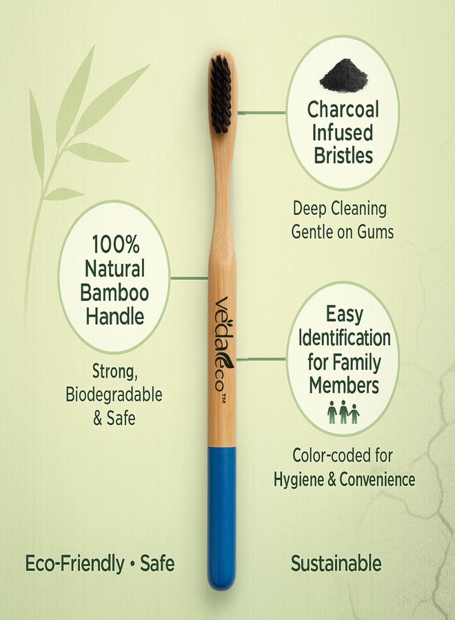 VEDAeco Biodegradable Bamboo Toothbrush - Family Pack | Natural Wooden Toothbrush with Soft BPA-Free Bristles | Eco-Friendly, Organic, Zero Waste Oral Care for Adults & Kids (Pack of 4) - Image 5