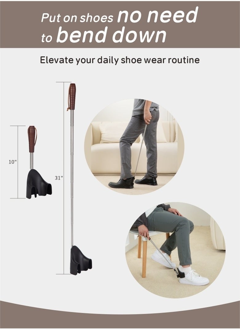 HieerBus Shoe Horn Long Handle Adjustable Length Stainless Steel Shoehorn For Seniors Men Women  - Image 2