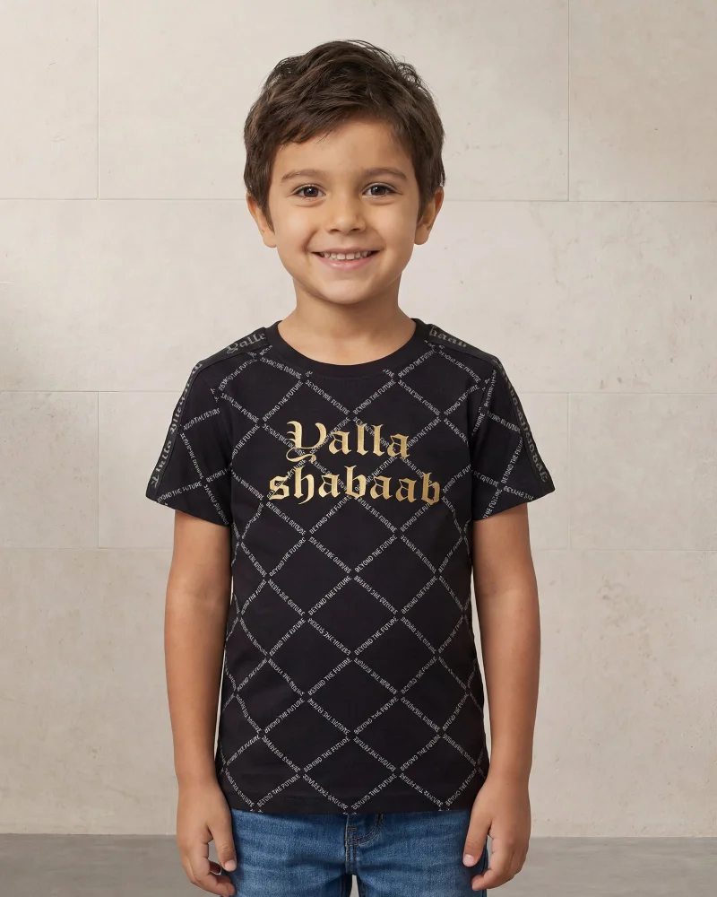 ردتاغ Boys Junior Black Printed With Foil T-Shirt