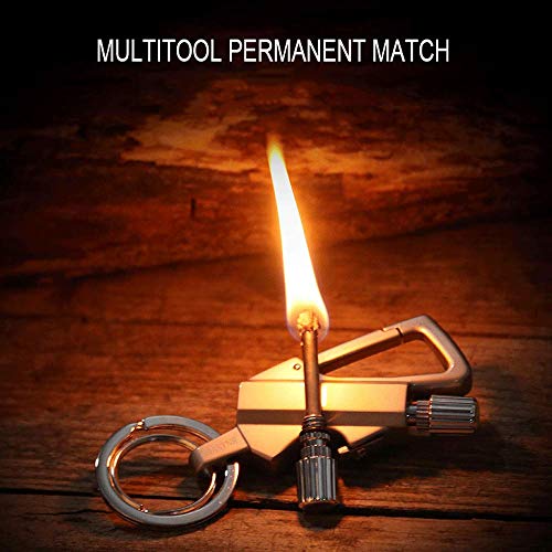 BIASTNR Permanent Match with Bottle Opener Metal Keychain Lighter, Reusable Waterproof Flint Matchstick Fire Starter for Camping Hunting, Great Gift Ideas Gold - Image 2