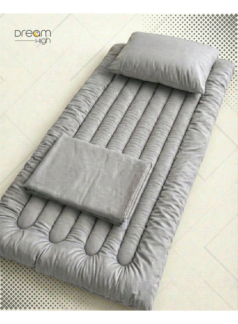 High Comfortable Sleeping Mattress with Bed Sheet and Pillow Cover - Grey
