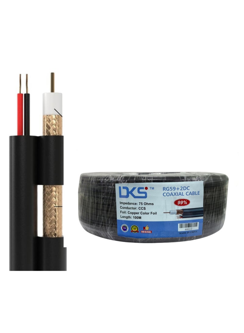 DOCKCASE RG59 Coaxial Cable With Power Ideal for CCTV Security Camera - 100M - Image 1