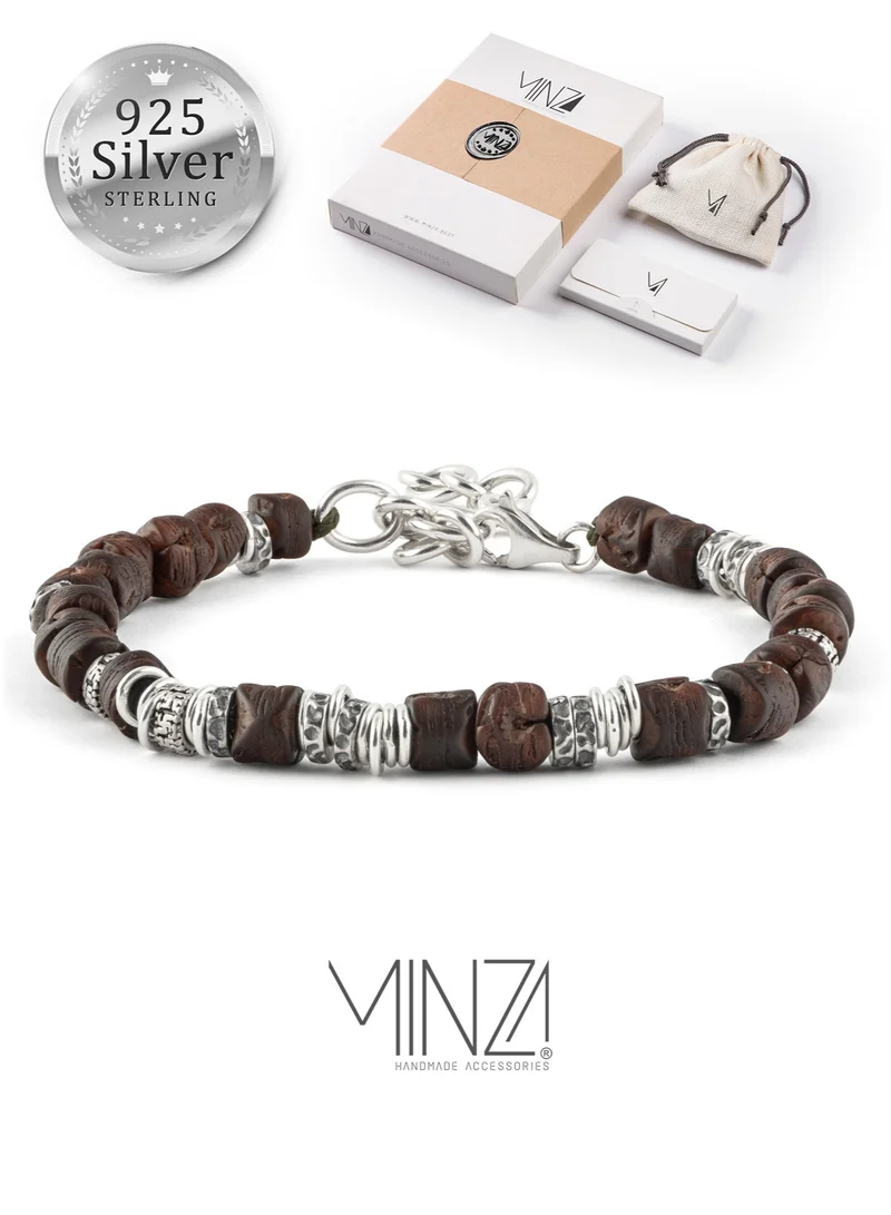 Minza Minza Nomad Men's Bracelet, Pure 925 Sterling Silver, Date Stone Beaded Bracelet, Adjustable Handmade Bracelet, Jewelry for Casual & Everyday Wear.
