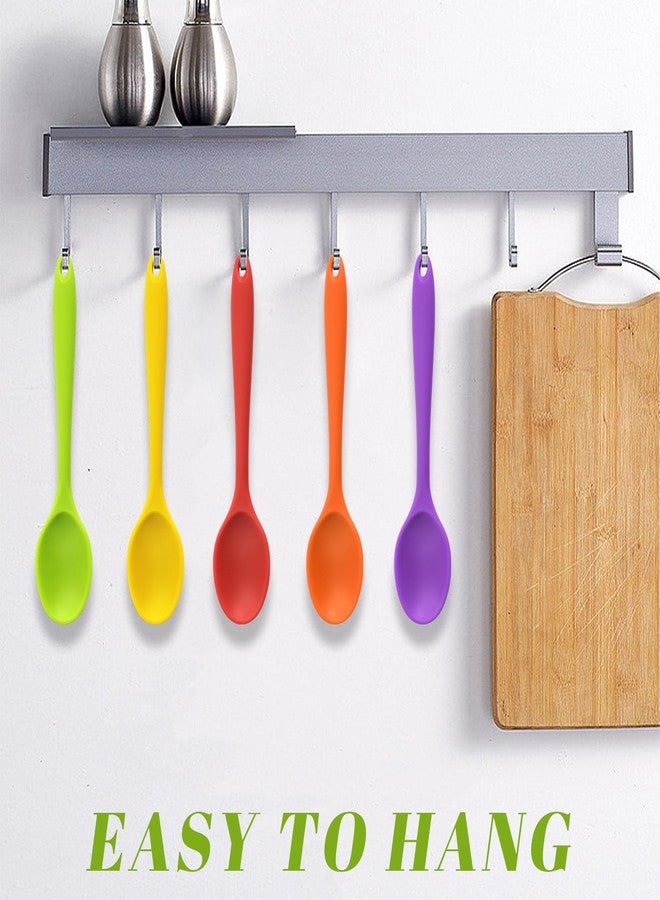 هانزغو مجموعة هانزجو من 5 ملاعق سيليكون صغيرة، ملاعق خلط سيليكون بطول 8 بوصات للخبز والطبخ والتذوق، تقليب هادئ للكاكاو الساخن والصلصات والريزوتو، آمنة وغير لاصقة، هدايا مطبخ للنساء، هدايا طبخ للرجال - Image 4