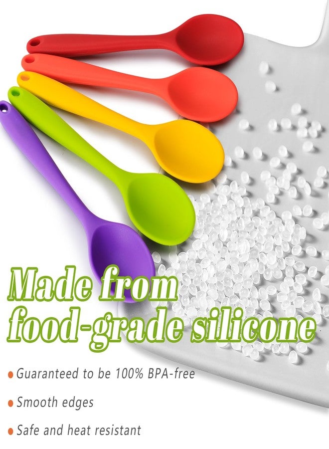 هانزغو مجموعة هانزجو من 5 ملاعق سيليكون صغيرة، ملاعق خلط سيليكون بطول 8 بوصات للخبز والطبخ والتذوق، تقليب هادئ للكاكاو الساخن والصلصات والريزوتو، آمنة وغير لاصقة، هدايا مطبخ للنساء، هدايا طبخ للرجال - Image 3