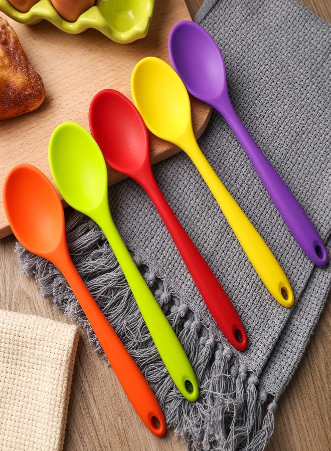 هانزغو مجموعة هانزجو من 5 ملاعق سيليكون صغيرة، ملاعق خلط سيليكون بطول 8 بوصات للخبز والطبخ والتذوق، تقليب هادئ للكاكاو الساخن والصلصات والريزوتو، آمنة وغير لاصقة، هدايا مطبخ للنساء، هدايا طبخ للرجال - Image 5
