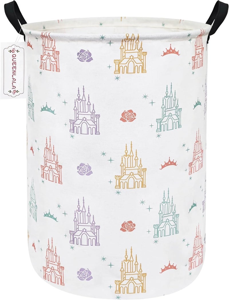 QUEENLALA Large Storage Basket,Laundry Hamper/Bathroom/Home Decor/Collapsible Round Storage Bin,Boys and Girls Hamper/Boxes/Clothing(Round-Rose Castle) - Image 1