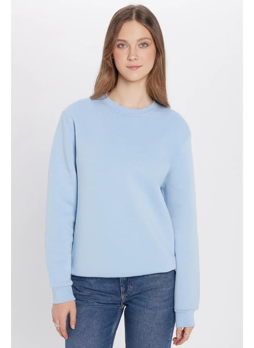 Tudors Unisex Oversize Wide Cut Cotton Soft Textured Polar Fleece Inside Basic Blue Crew Neck Sweatshirt