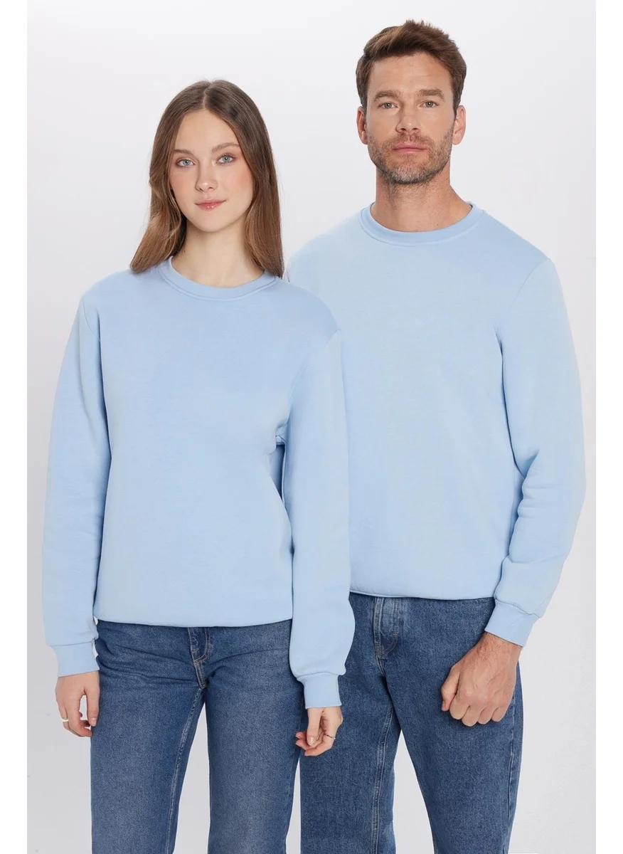 Tudors Unisex Oversize Wide Cut Cotton Soft Textured Polar Fleece Inside Basic Blue Crew Neck Sweatshirt