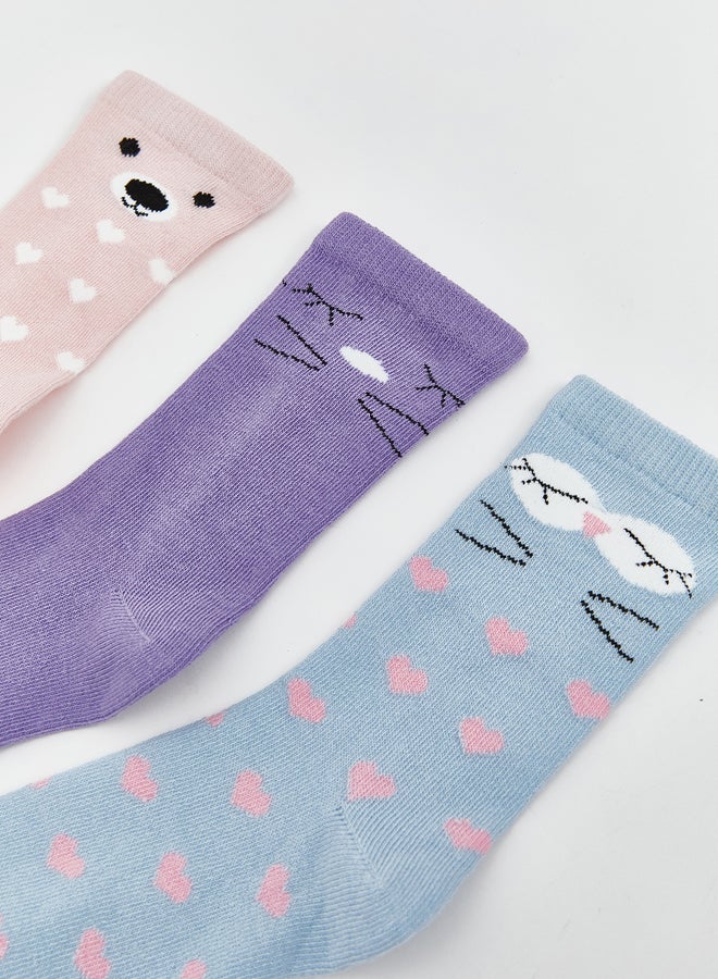 ال سي وايكيكي طقم من 5 أزواج جوارب بناتي قصيرة منقوشة - Image 2