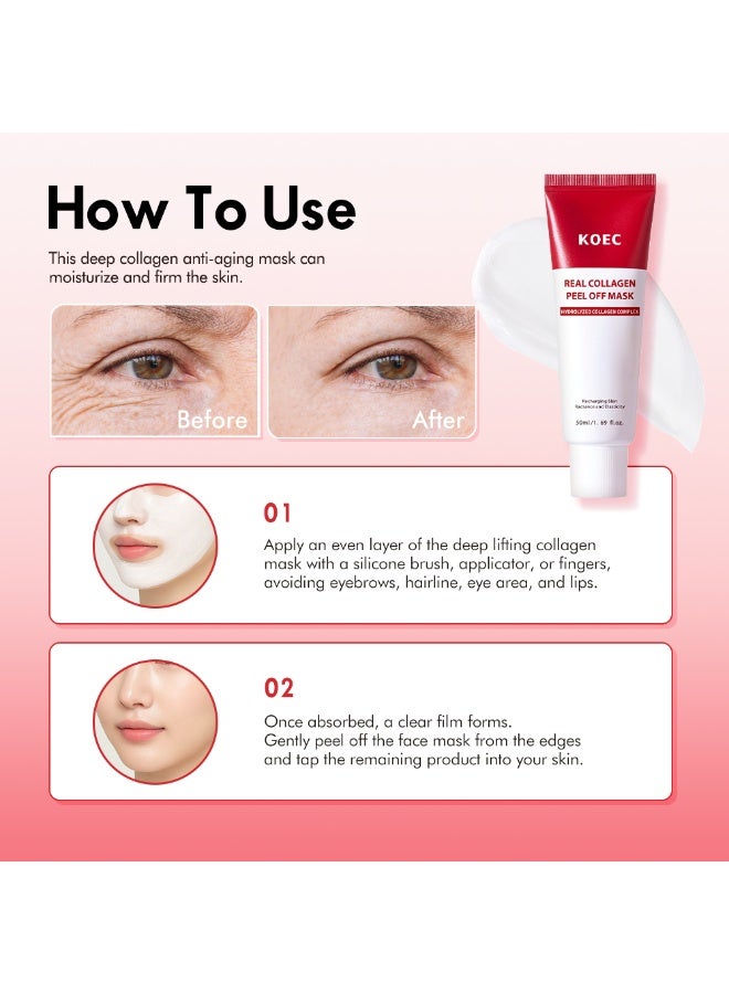ك أو إي سي قشر الكولاجين الحقيقي قناع 50 مل مع فرشاة التطبيق -مجمع الكولاجين المتحلل مائل لسحق، رطب ومرن شرائح الجلد علاج مضاد للشيخوخة - Image 5