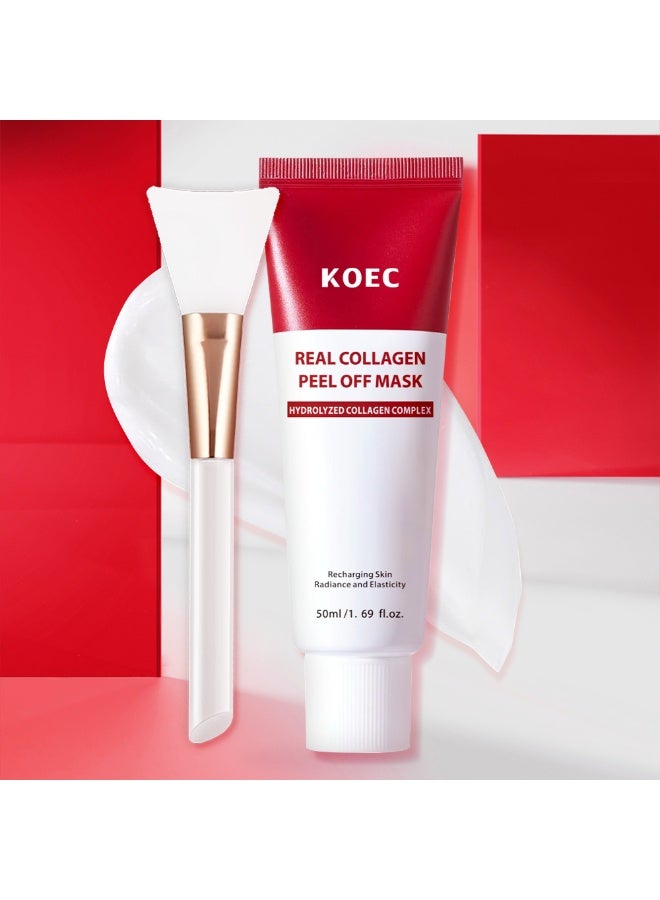 ك أو إي سي قشر الكولاجين الحقيقي قناع 50 مل مع فرشاة التطبيق -مجمع الكولاجين المتحلل مائل لسحق، رطب ومرن شرائح الجلد علاج مضاد للشيخوخة - Image 1