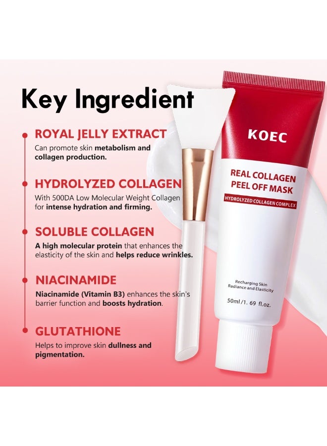 ك أو إي سي قشر الكولاجين الحقيقي قناع 50 مل مع فرشاة التطبيق -مجمع الكولاجين المتحلل مائل لسحق، رطب ومرن شرائح الجلد علاج مضاد للشيخوخة - Image 4