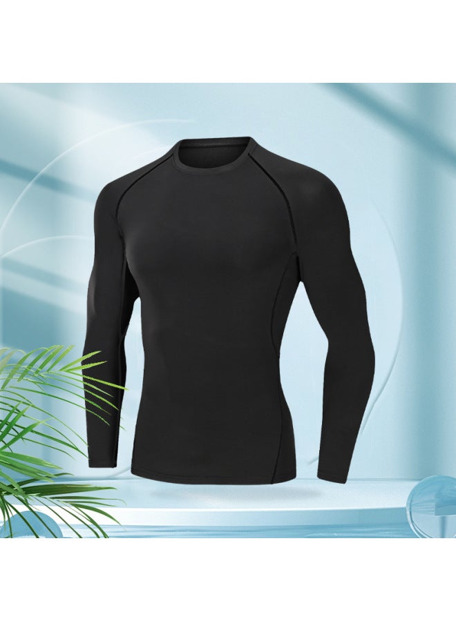Loquat Swimwear Men's Summer Tight Quick-drying Clothes Ice Silk Sports Top Long-sleeved Double-layer Breathable Sunscreen Upper Body Swimsuit-Color:Refreshing Quick-drying Men's Swimsuit 【pure Black】】-  - Image 1