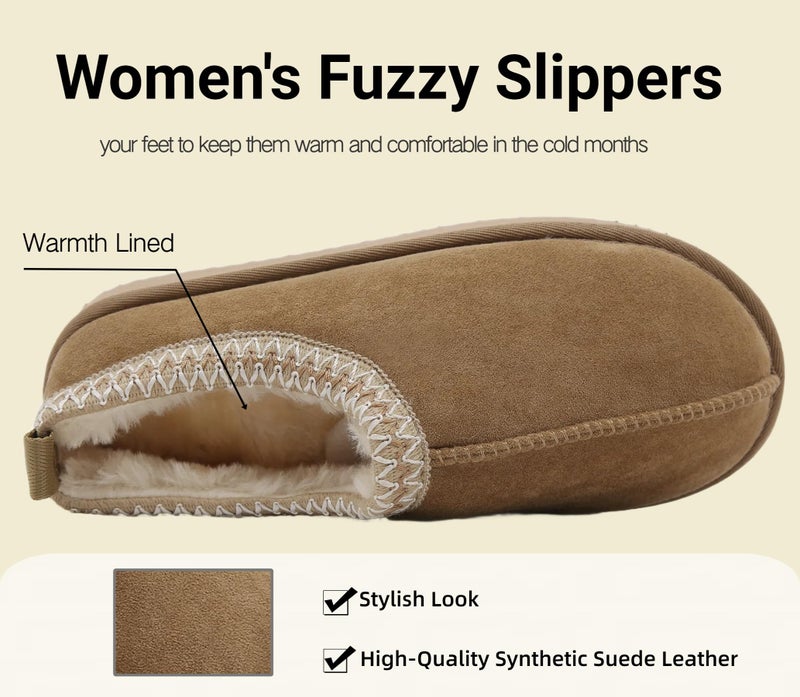 SMajong Women's Fuzzy Slippers Cozy Memory Foam House Shoes Winter Warm Loafer Slippers Indoor,Beige 7 US - Image 4