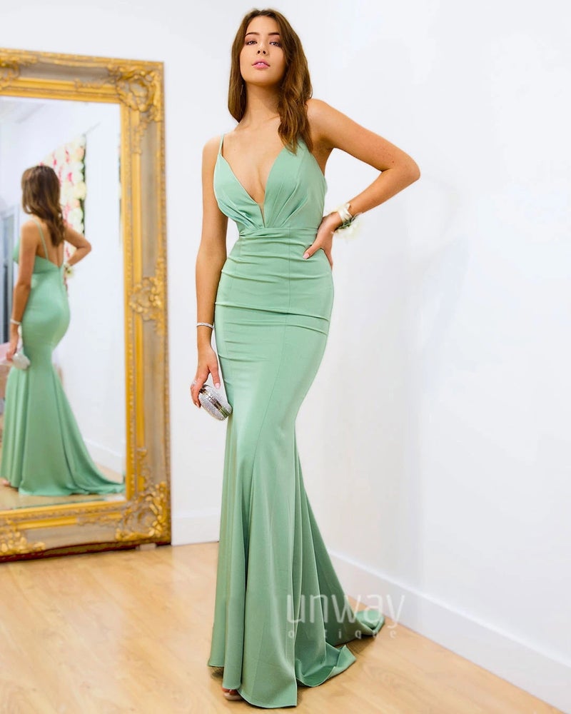 2022 European and American foreign trade satin dress package hip slim green sling backless evening dress new green S - Image 4