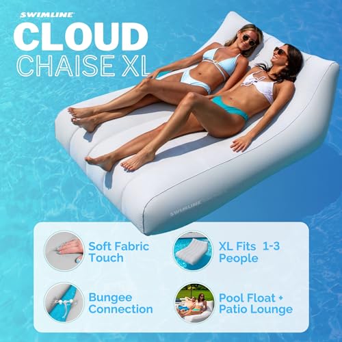 Swimline سويملين كرسي سحابة أصلي XL عائم لحمام السباحة والبحيرة للبالغين والأطفال | قماش مريح بملمس رغوي للطفو والاسترخاء في الفناء الخلفي | ربط عدة عوامات مع حبال مطاطية - Image 3