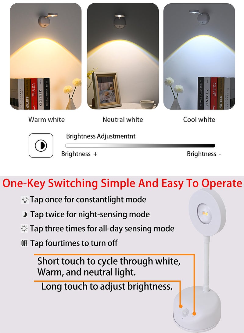 Arabest Smart Wall Light with Rechargeable Battery - LED Wall Light with Motion Sensor & 3 Color Temperatures (3000K/4000K/6000K) - 360° Rotating Wireless Wall Lamp for Art, Closet, Bedroom, Staircase and Hallway - Image 3