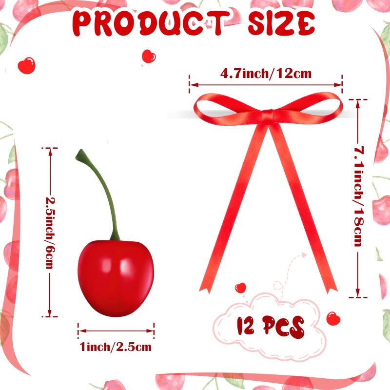 Chunful 24 Pcs Red Cherry Cake Decorations with Red Bows Fake Cherry Cake Toppers Artificial Fruit for Dessert Decor for Birthday, Wedding, Bridal Shower, Baby Shower, Anniversary Party - Image 2