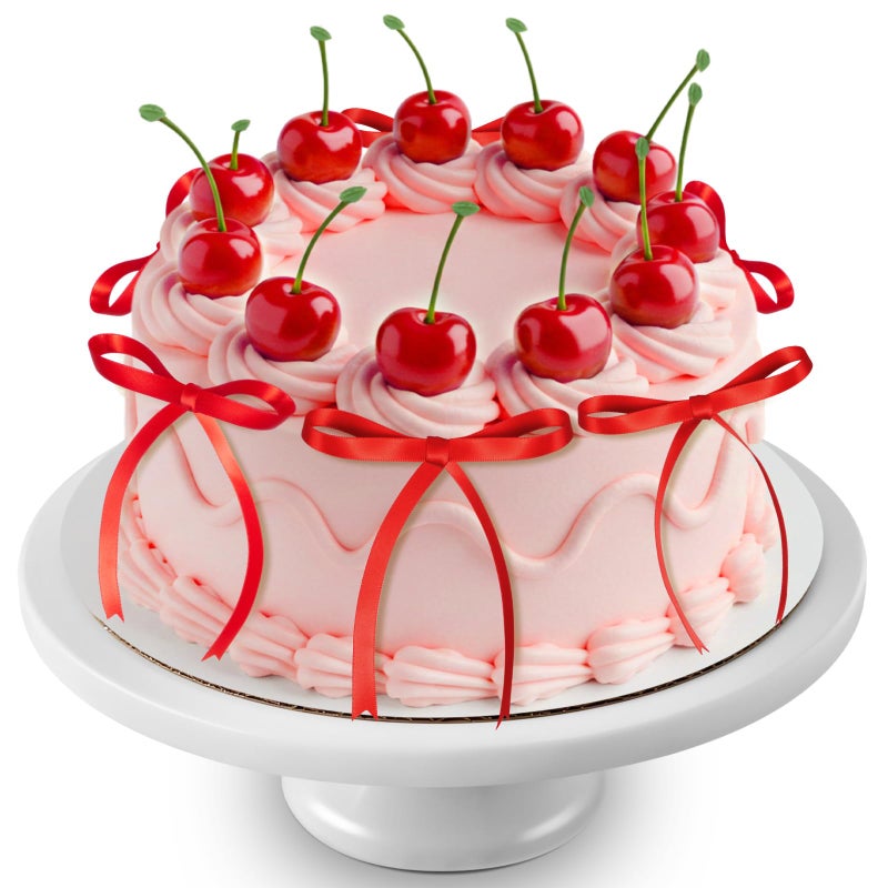 Chunful 24 Pcs Red Cherry Cake Decorations with Red Bows Fake Cherry Cake Toppers Artificial Fruit for Dessert Decor for Birthday, Wedding, Bridal Shower, Baby Shower, Anniversary Party - Image 1