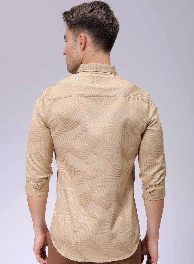 The Indian Garage Co Men Slim Fit Textured Solid Full Sleeves Cutaway Collar Party Wear Shirt