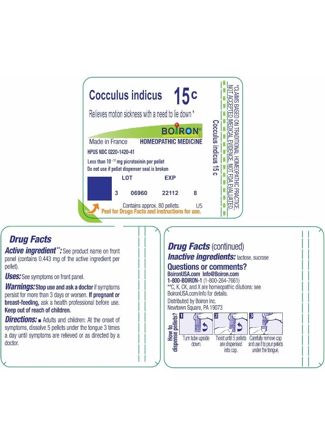 Boiron Cocculus Indicus 15C Md 80 Pellets For Motion Sickness With A Need To Lie Down  - Image 2