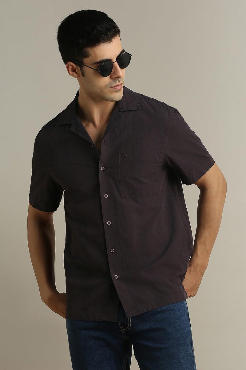 Peter England Men Brown Regular Fit Stripe Half Sleeves Casual Shirt - Image 2