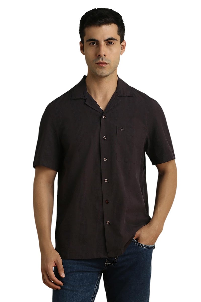 Peter England Men Brown Regular Fit Stripe Half Sleeves Casual Shirt - Image 1