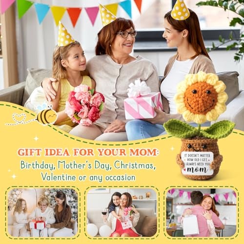 Veryhomy Mom Valentine Gift From Daughter, Son - Mini Support Crochet Flowers Sunflower, I Always Need You Mom Card - Mother Birthday Gifts, Mother's Day, Christmas Presents for Bonus Step Mama - Image 5