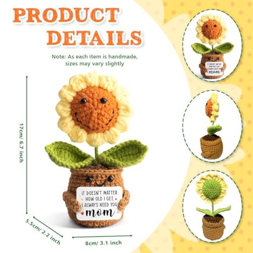 Veryhomy Mom Valentine Gift From Daughter, Son - Mini Support Crochet Flowers Sunflower, I Always Need You Mom Card - Mother Birthday Gifts, Mother's Day, Christmas Presents for Bonus Step Mama - Image 2