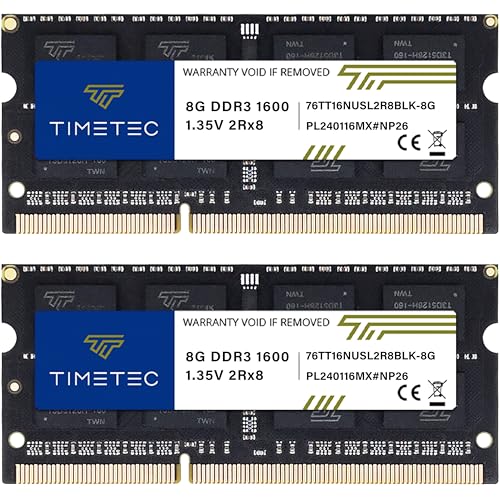 Timetec 16GB KIT2x8GB DDR3L DDR3 1600MHz DDR3L1600 PC3L12800 PC312800 NonECC Unbuffered 135V15V CL11 2Rx8 204 Pin SODIMM Laptop Notebook PC Computer Memory RAM Module Upgrade Black PCB - Image 1