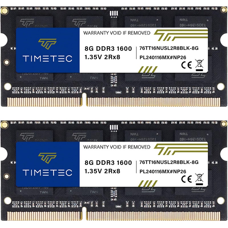 Timetec 16GB KIT2x8GB DDR3L DDR3 1600MHz DDR3L1600 PC3L12800 PC312800 NonECC Unbuffered 135V15V CL11 2Rx8 204 Pin SODIMM Laptop Notebook PC Computer Memory RAM Module Upgrade Black PCB - Image 2