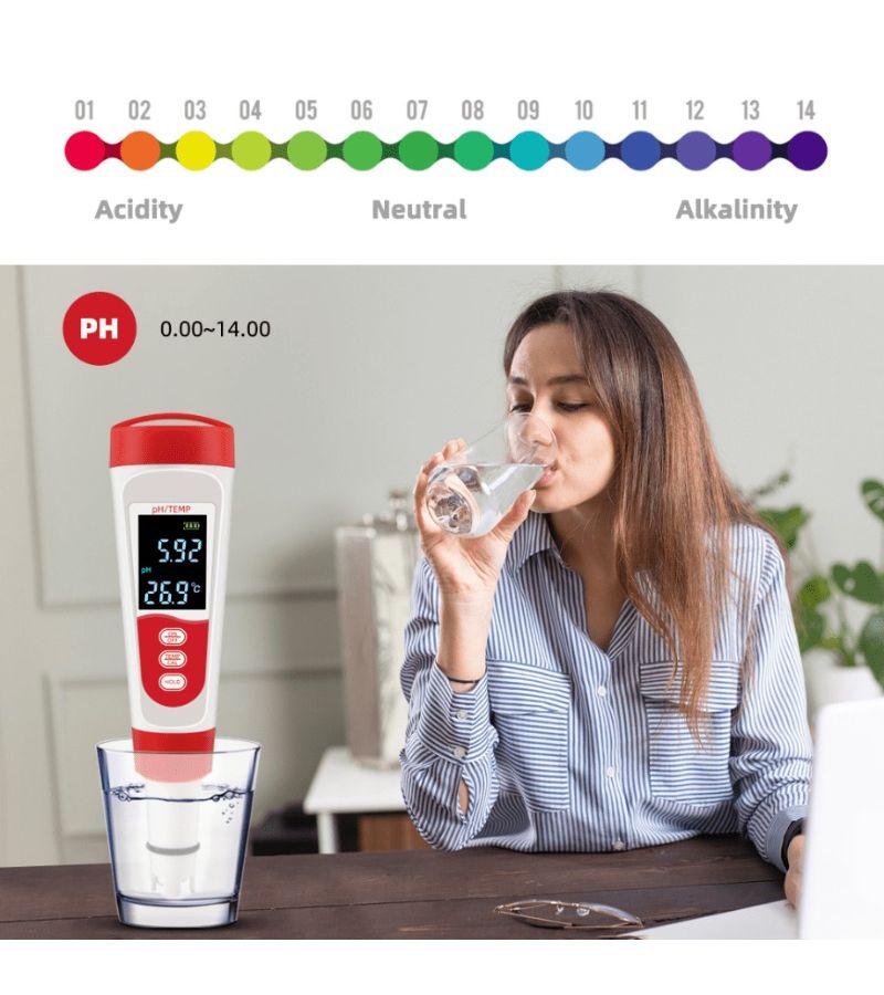 1 2 In 1 Water Quality Tester Red PH And Temperature Measurement Compact Portable Battery Powered Tool For Home Pool Aquarium - Image 2