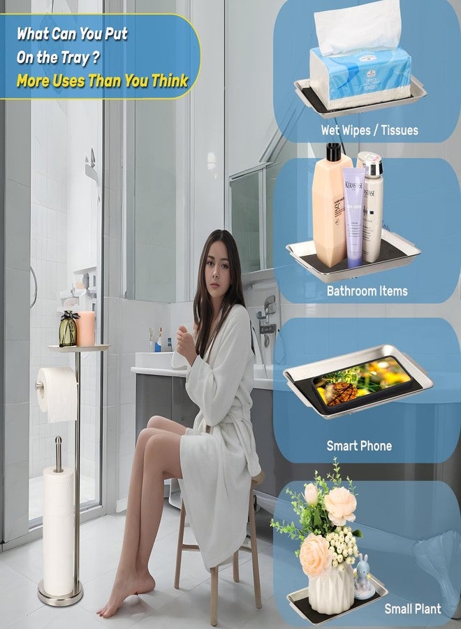 Exilon Toilet Paper Holder Stand for Bathroom Floor Freestanding Toilet Roll Dispenser Storages 4 Reserve Rolls, with Top Storage Shelf for Cell Phone (Brushed Nickel) - Image 5