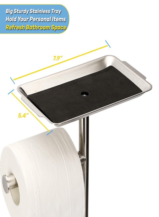 Exilon Toilet Paper Holder Stand for Bathroom Floor Freestanding Toilet Roll Dispenser Storages 4 Reserve Rolls, with Top Storage Shelf for Cell Phone (Brushed Nickel) - Image 4