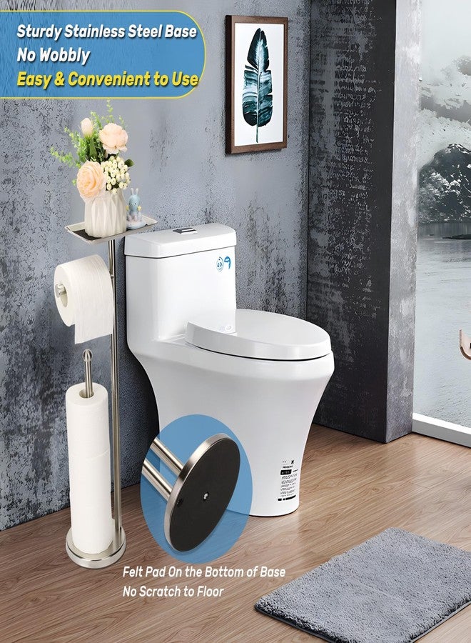 Exilon Toilet Paper Holder Stand for Bathroom Floor Freestanding Toilet Roll Dispenser Storages 4 Reserve Rolls, with Top Storage Shelf for Cell Phone (Brushed Nickel) - Image 3