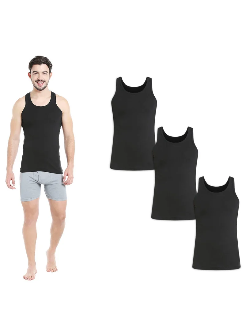 BYC MEN'S COTTON VEST (PACK OF 3) - BLACK