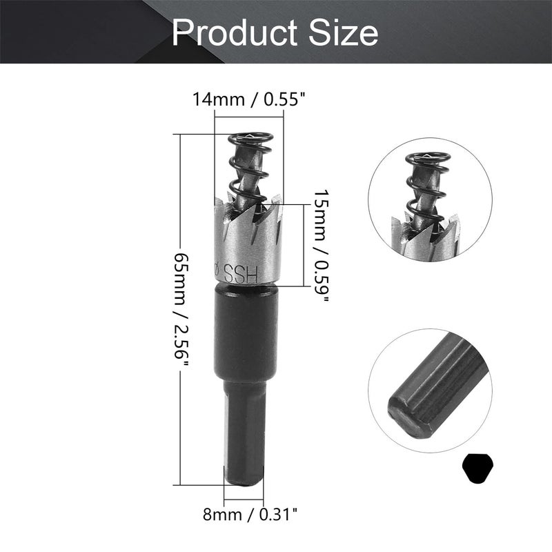 Othmro Utoolmart 14mm Black HSS Drill Bit Hole Saw Cutter 70mm Length for Metal Alloy Wood 1pcs - Image 2