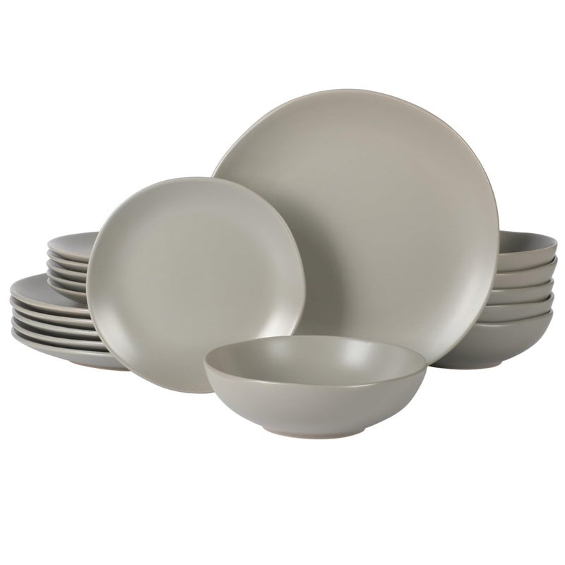Gibson Home Bethel 18 Piece Plates and Bowls Ceramic Stoneware Organic Shape Dinnerware Set Service for 6  Matte Grey