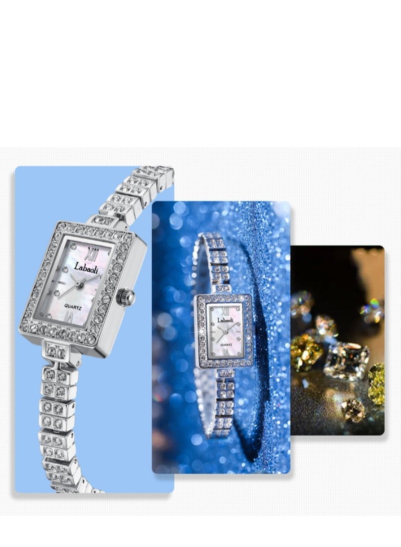 Labaoli Labaoli New Light Luxury Bracelet Watch Square Quartz Watch Women's Waterproof Watch Set with Diamonds - Image 4