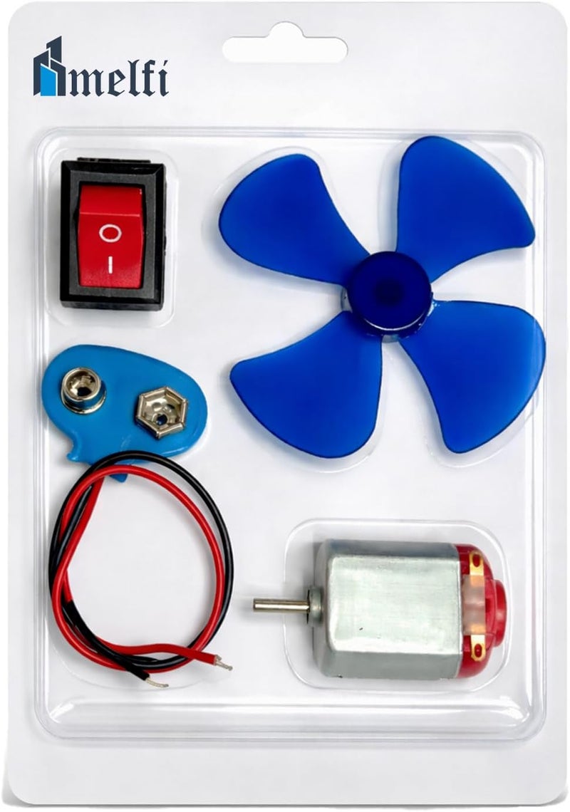 melfi مجموعة علوم المحرك الكهربائي Melfi DIY – مجموعة تعلم الدوائر STEM مع محرك DC، مروحة صغيرة، مفتاح دوار، موصل بطارية وأسلاك - Image 1