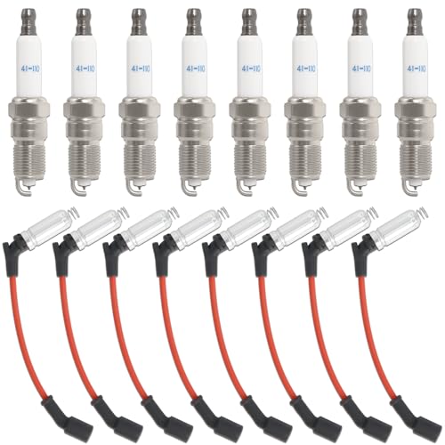 MCCKLE 41-110 Iridium Spark Plugs and M8-48322 Spark Plug Wires Compatible with Chevy Silverado Suburban Avalanche Express GMC Cadillac Escalade Yukon Sierra Savana 5.3 6.0L 6.2L V8 LS Truck MCCKLE (8 Set) - Image 1
