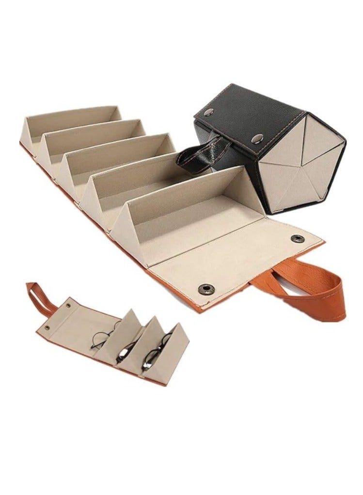 منظم نظارات تصميم أنيق وعملي يحتوي على 5 أقسام مخصصة لتخزين وحماية النظارات الشمسية والطبية، كما يمكن استخدامه أيضًا لتنظيم الإكسسوارات مثل الساعات، الأساور، أو حتى المجوهرات الصغيرة - Image 2