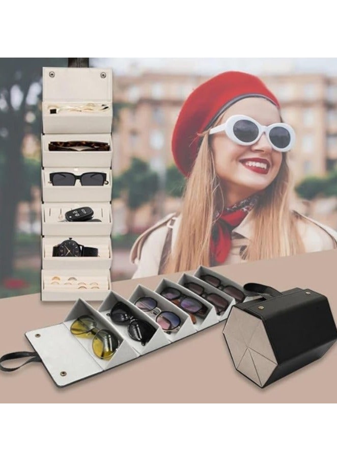 منظم نظارات تصميم أنيق وعملي يحتوي على 5 أقسام مخصصة لتخزين وحماية النظارات الشمسية والطبية، كما يمكن استخدامه أيضًا لتنظيم الإكسسوارات مثل الساعات، الأساور، أو حتى المجوهرات الصغيرة - Image 3