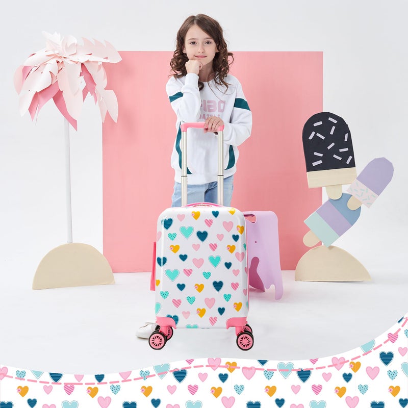 Esteemly Kid's Luggage Set 2 Piece Suitcase Set Hardside Luggage with Spinner Wheels Girls Carry on Toddler Travel Rolling Suitcase with Neck Pillow Airline Approved - Image 5