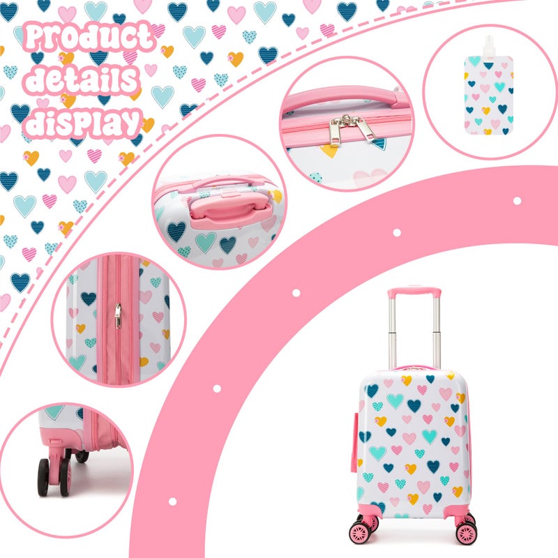 Esteemly Kid's Luggage Set 2 Piece Suitcase Set Hardside Luggage with Spinner Wheels Girls Carry on Toddler Travel Rolling Suitcase with Neck Pillow Airline Approved - Image 3