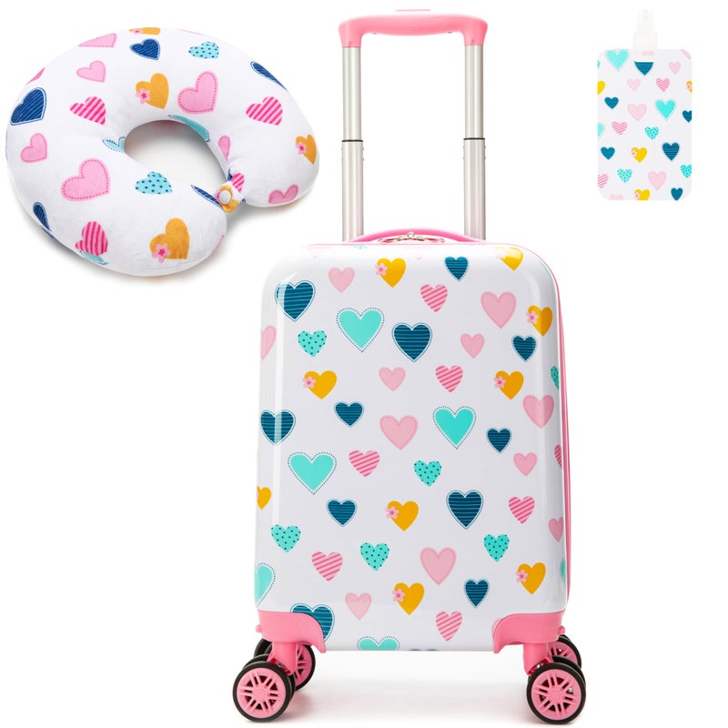 Esteemly Kid's Luggage Set 2 Piece Suitcase Set Hardside Luggage with Spinner Wheels Girls Carry on Toddler Travel Rolling Suitcase with Neck Pillow Airline Approved - Image 1